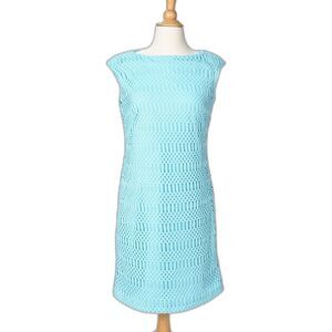 Ralph Lauren Blue Crochet Pencil Midi Dress Black Label Size 4